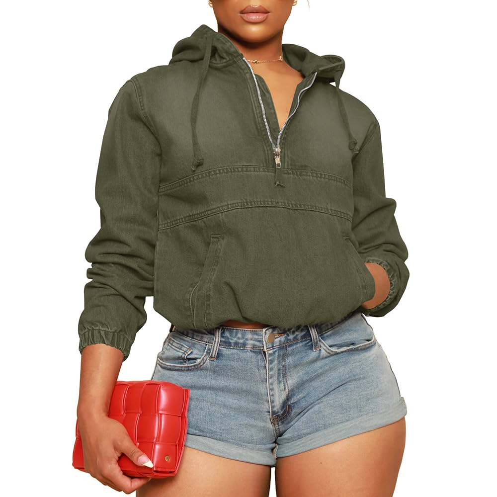 Amazon.com: Aomice Women Half Zip Denim Hoodie Pullover